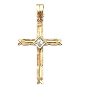14 Karat Yellow Gold Diamond Cross Pendant #21316